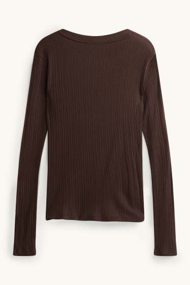 Dona - Samarreta d’estil henley - slim fit - acanalada - marró fosc