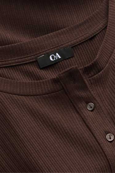 Dona - Samarreta d’estil henley - slim fit - acanalada - marró fosc
