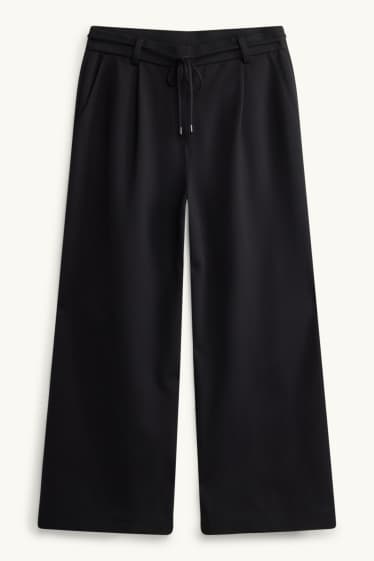 Femmes - Pantalon en jersey court - high waist - wide leg - noir