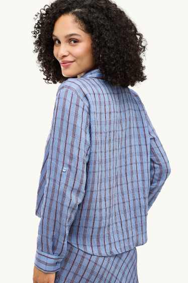 Donna - Blusa con nodo - fantasia - blu
