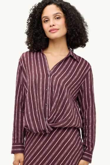 Donna - Blusa con nodo - fantasia - marrone