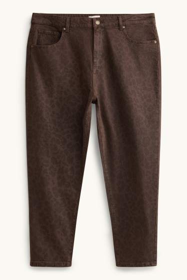 Femei - Mom jeans - talie înaltă - LYCRA ® - imprimeu de leopard - maro închis