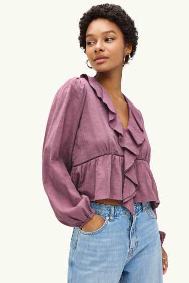 Damen - Bluse mit V-Ausschnitt - flieder