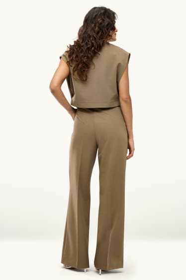 Women - Cloth trousers - high waist - wide leg - khaki