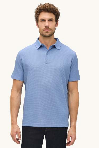 Heren - Poloshirt - regular fit - met structuur - lichtblauw
