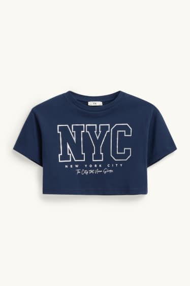 Kinder Mädchen - NYC - Set - Kurzarmshirt und Kleid - 2 teilig - Glanz-Effekt - blau / grau