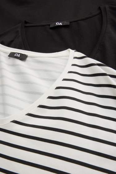Women - Multipack of 2 - V-neck T-shirt - LYCRA® - white / black