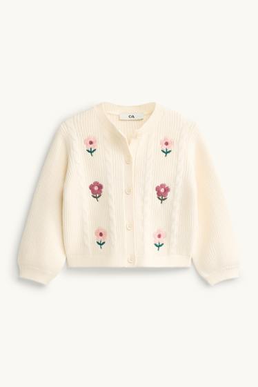 Enfants filles - Fleurs - ensemble - gilet de maille et haut à manches longues - 2 pièces - blanc crème