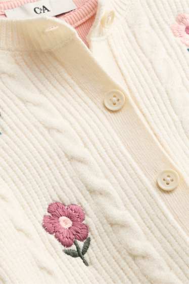 Enfants filles - Fleurs - ensemble - gilet de maille et haut à manches longues - 2 pièces - blanc crème