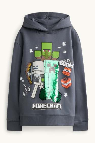 Bambini - Minecraft - felpa con cappuccio - effetto brillante - grigio scuro