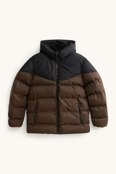 Kinder Buben - Steppjacke mit Kapuze - gefüttert - wasserabweisend - braun / dunkelblau