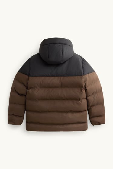 Kinder Buben - Steppjacke mit Kapuze - gefüttert - wasserabweisend - braun / dunkelblau