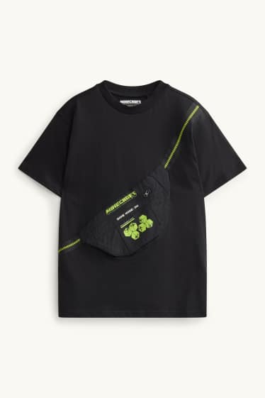 Children Boys - Minecraft - short sleeve T-shirt with appliquéd bag - black