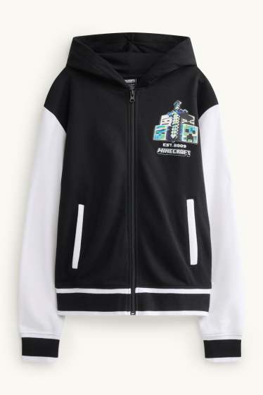 Bambini - Minecraft - felpa con zip e cappuccio - nero / bianco