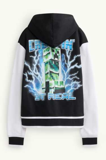 Bambini - Minecraft - felpa con zip e cappuccio - nero / bianco