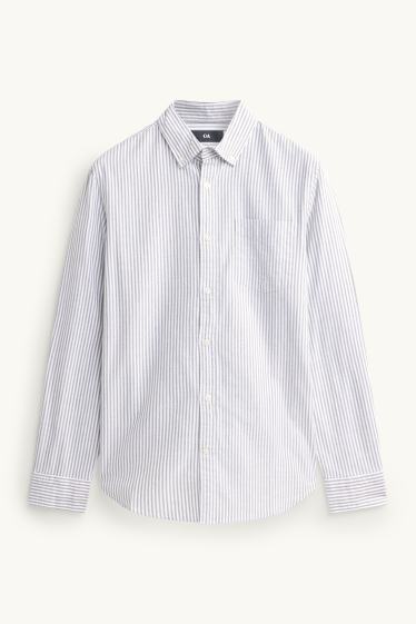 Herren - Hemd - Regular Fit - Button-down - gestreift - weiß / grau