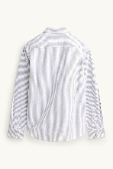 Herren - Hemd - Regular Fit - Button-down - gestreift - weiß / grau