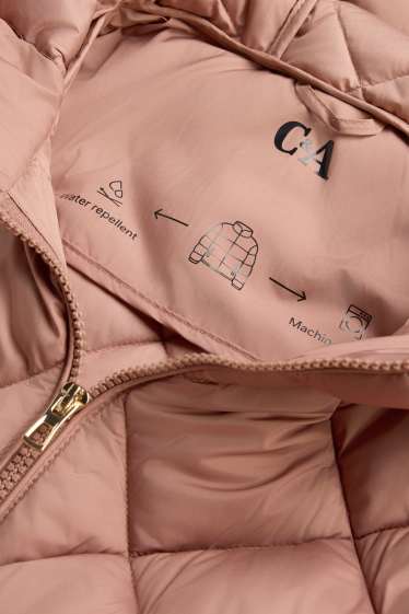Women - Quilted gilet with hood - water-repellent - dark rose