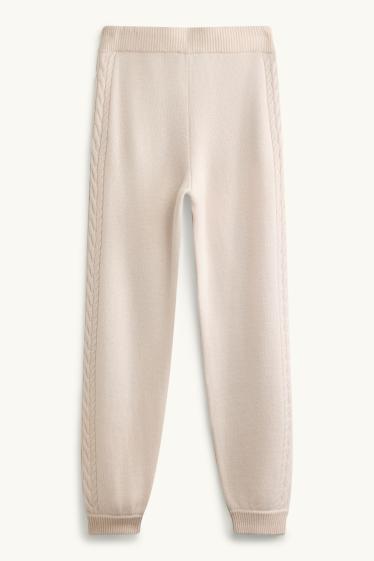 Women - Knitted joggers with cashmere content - wool blend - light beige