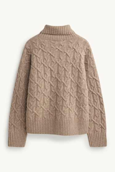 Femmes - Pull à col roulé en cachemire mélangé - laine mélangée - beige
