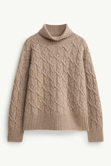 Femmes - Pull à col roulé en cachemire mélangé - laine mélangée - beige