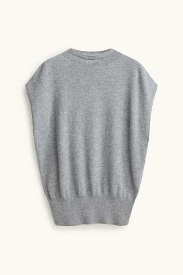 Femmes - Pull sans manches en cachemire - gris chiné