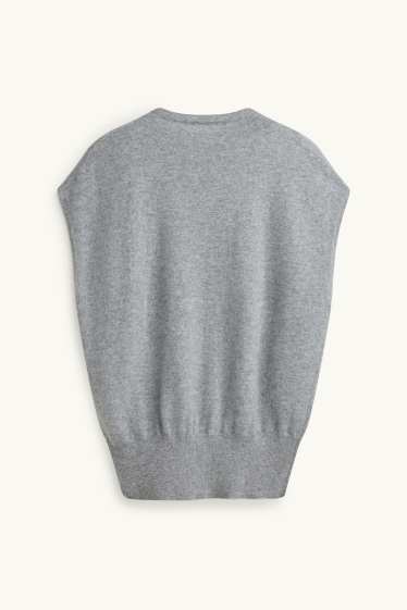 Femmes - Pull sans manches en cachemire - gris chiné