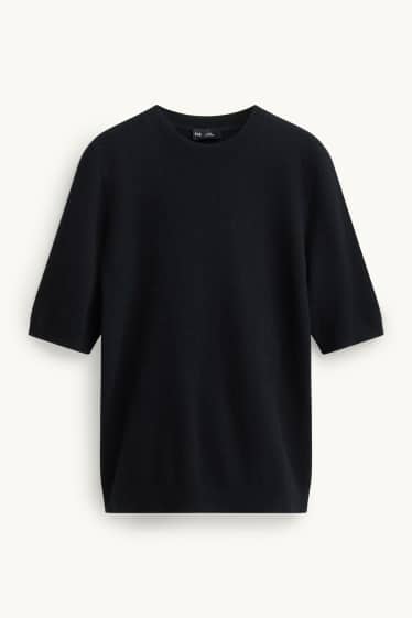 Damen - Kaschmir-Strickpullover - kurzarm - schwarz