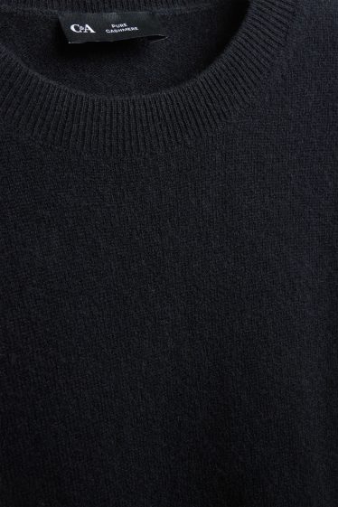 Damen - Kaschmir-Strickpullover - kurzarm - schwarz