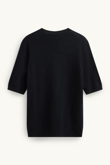 Damen - Kaschmir-Strickpullover - kurzarm - schwarz