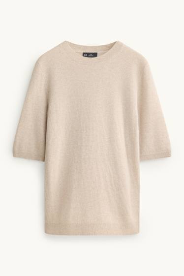 Femmes - Pull en maille en cachemire - manches courtes - beige