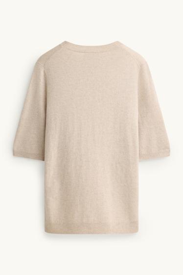 Femmes - Pull en maille en cachemire - manches courtes - beige