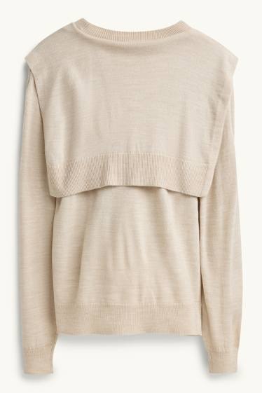 Damen - Pullover - 2-in-1-Look - beige