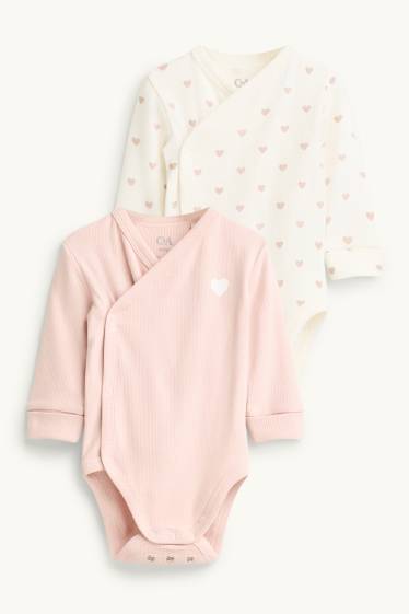 Baby Mädchen - Multipack 2er - Herzchen - mitwachsender Baby-Body  - weiss / rosa