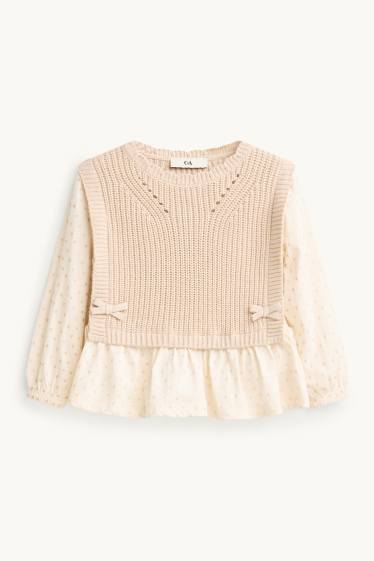 Enfants filles - Cœurs - chemisier bébé - look 2 en 1 - effet brillant - beige