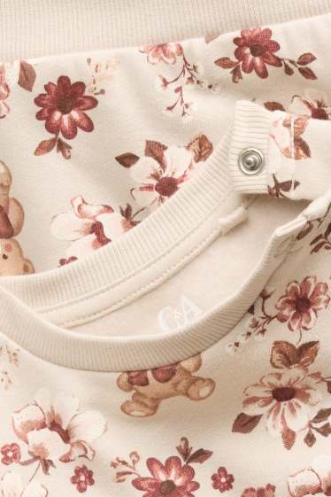 Bébés filles - Ours en peluche et petites fleurs - sweat bébé - marron / blanc crème