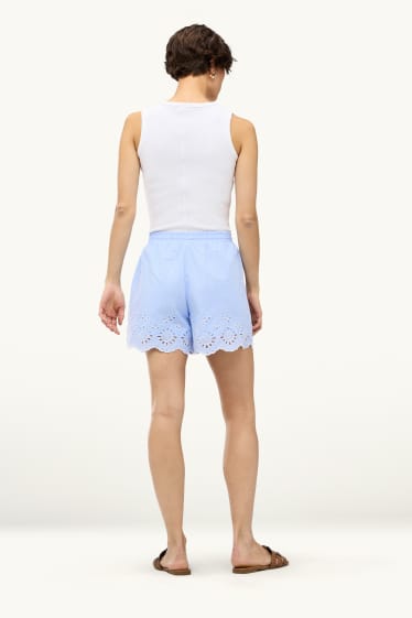 Dámské - Šortky - high waist - anglická krajka - světle modrá