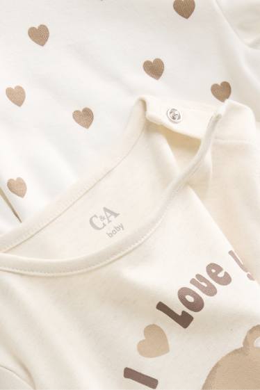 Baby: meisjes - Set van 2 - beertje en hartje - babypyjama - bruin / crème wit
