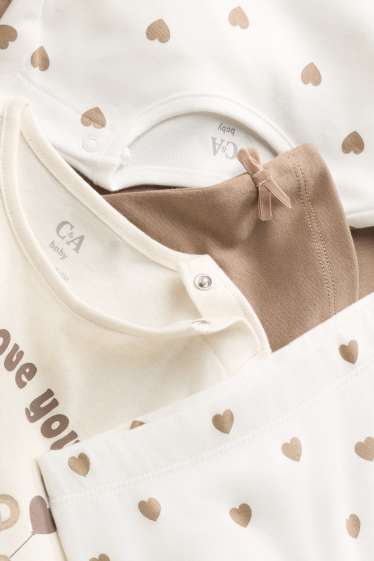 Baby: meisjes - Set van 2 - beertje en hartje - babypyjama - bruin / crème wit