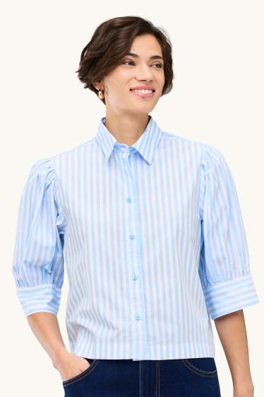 Femmes - Chemise-blouse - à rayures - blanc / bleu