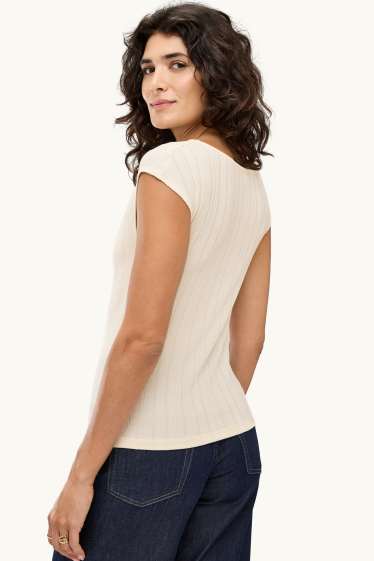 Femmes - Haut - à rayures - finition texturée - blanc crème