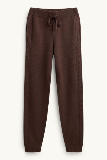 Donna - Pantaloni sportivi in maglia con cashmere - misto lana - marrone scuro
