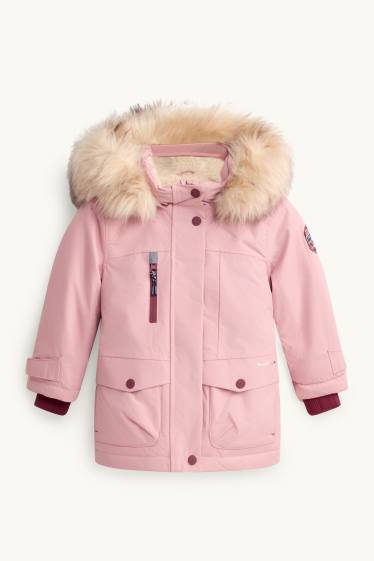 Children Girls - Rain jacket with hood - lined - waterproof - light rose