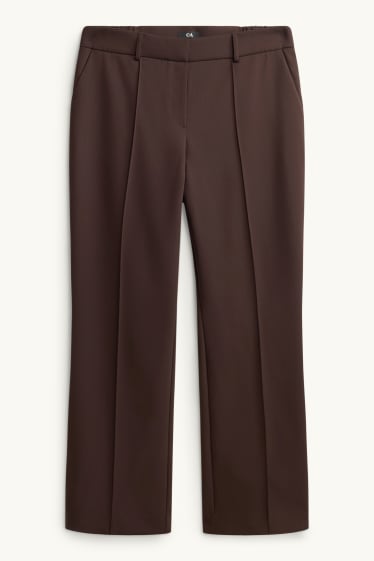 Dámské - Plátěné kalhoty - mid waist - flared - tmavohnědá
