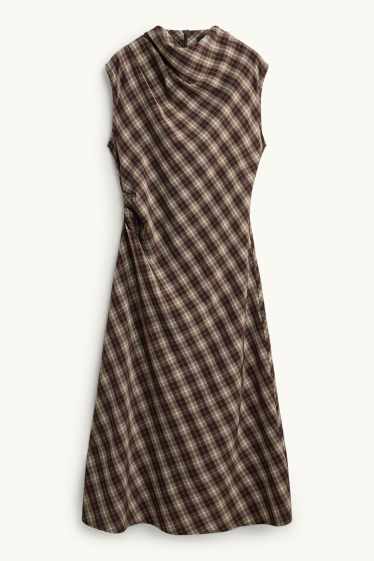 Damen - A-Linien Kleid - kariert - braun / cremeweiss