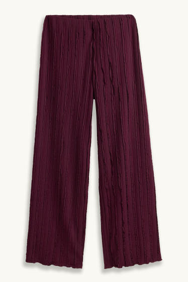Donna - Pantaloni di jersey - vita media - gamba ampia - tessuto tramato - bordeaux