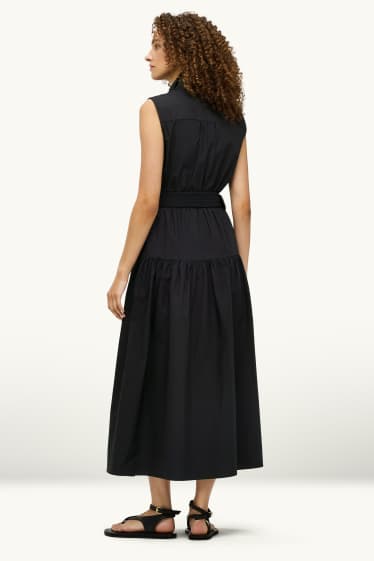 Damen - Blusenkleid mit Gürtel - Straight Fit - schwarz