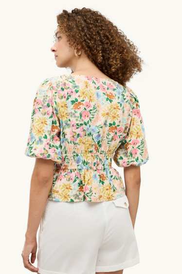 Damen - Crop Bluse - geblümt - gelb