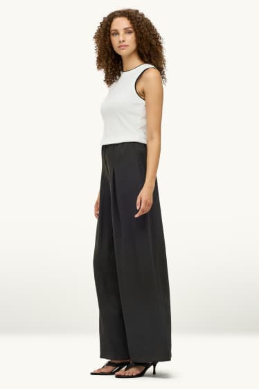 Dames - Pantalon - mid waist - wide leg - zwart
