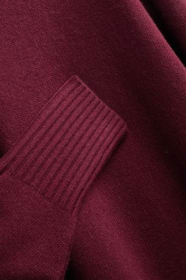 Femmes - Pull à col montant, contenant du cachemire - laine mélangée - bordeaux